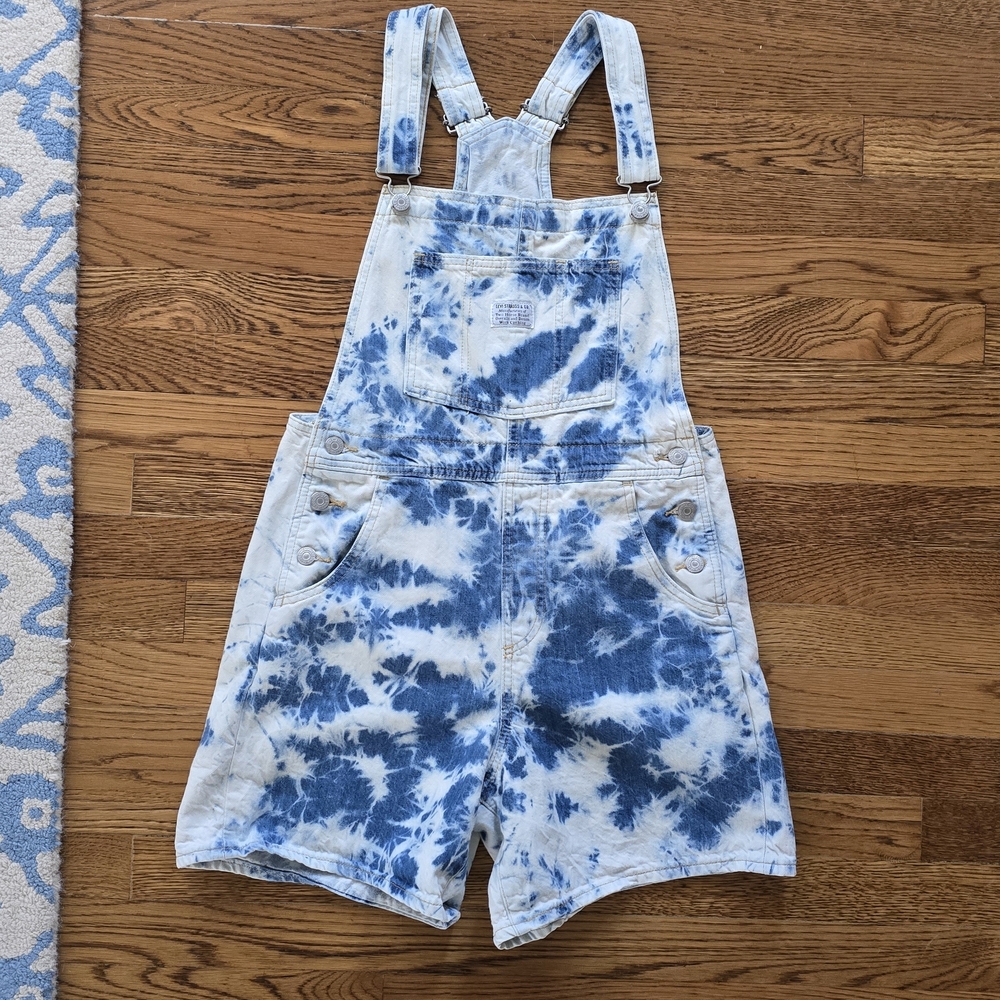 Blue Tie-Dye Denim Overalls